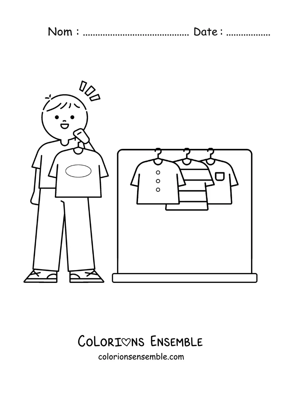 Dessin à colorier d’un petit garçon qui choisit une chemise dans son placard