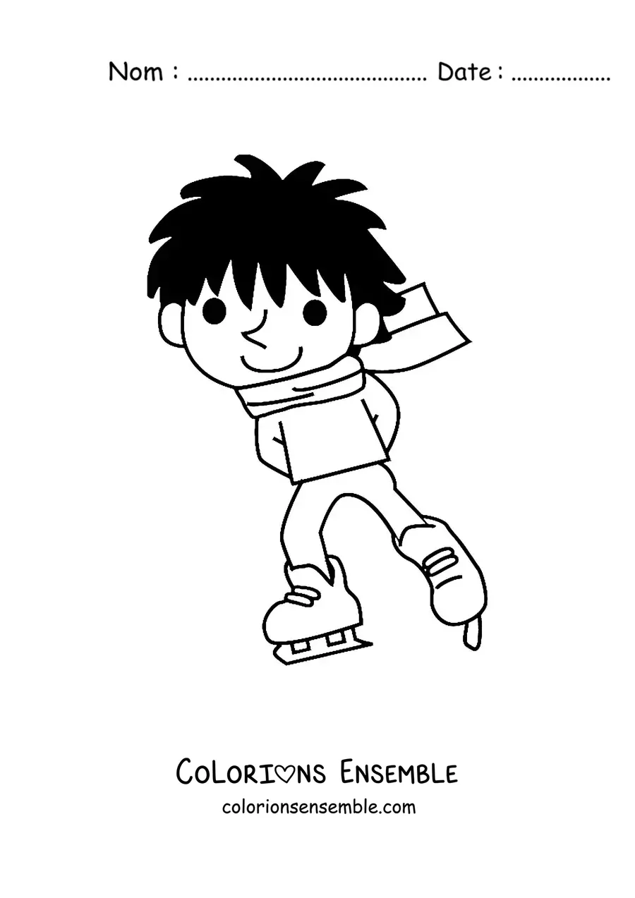 Image à colorier d'un garçon qui patine sur la glace