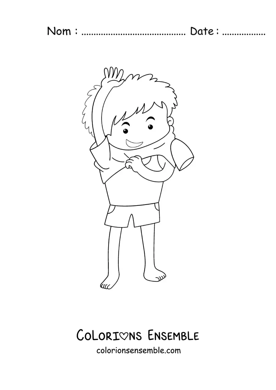 Dessin à colorier d’un petit garçon qui met la chemise de son uniforme