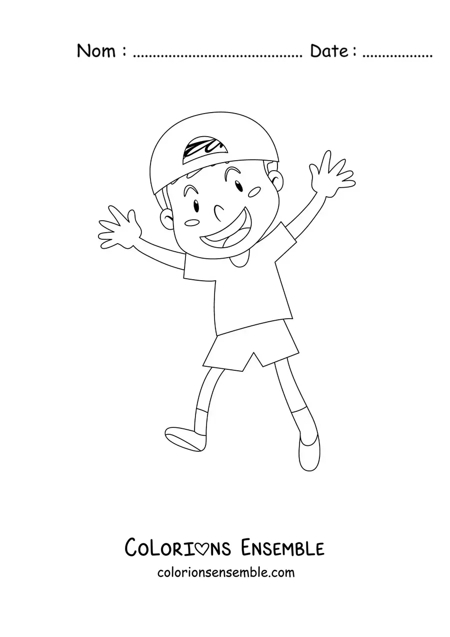 Image à colorier d'un garçon qui saute joyeusement
