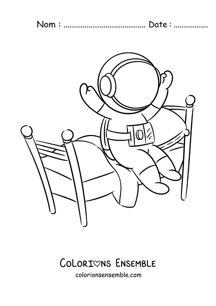 Dessin à colorier d’un astronaute rigolo qui sort de son lit