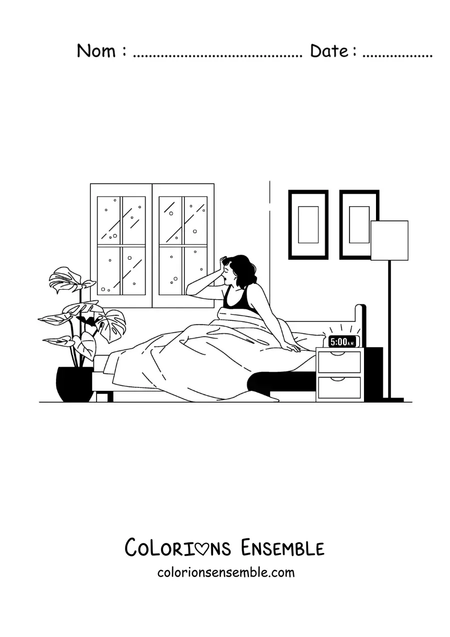 Dessin à colorier d’une femme qui sort du lit tôt