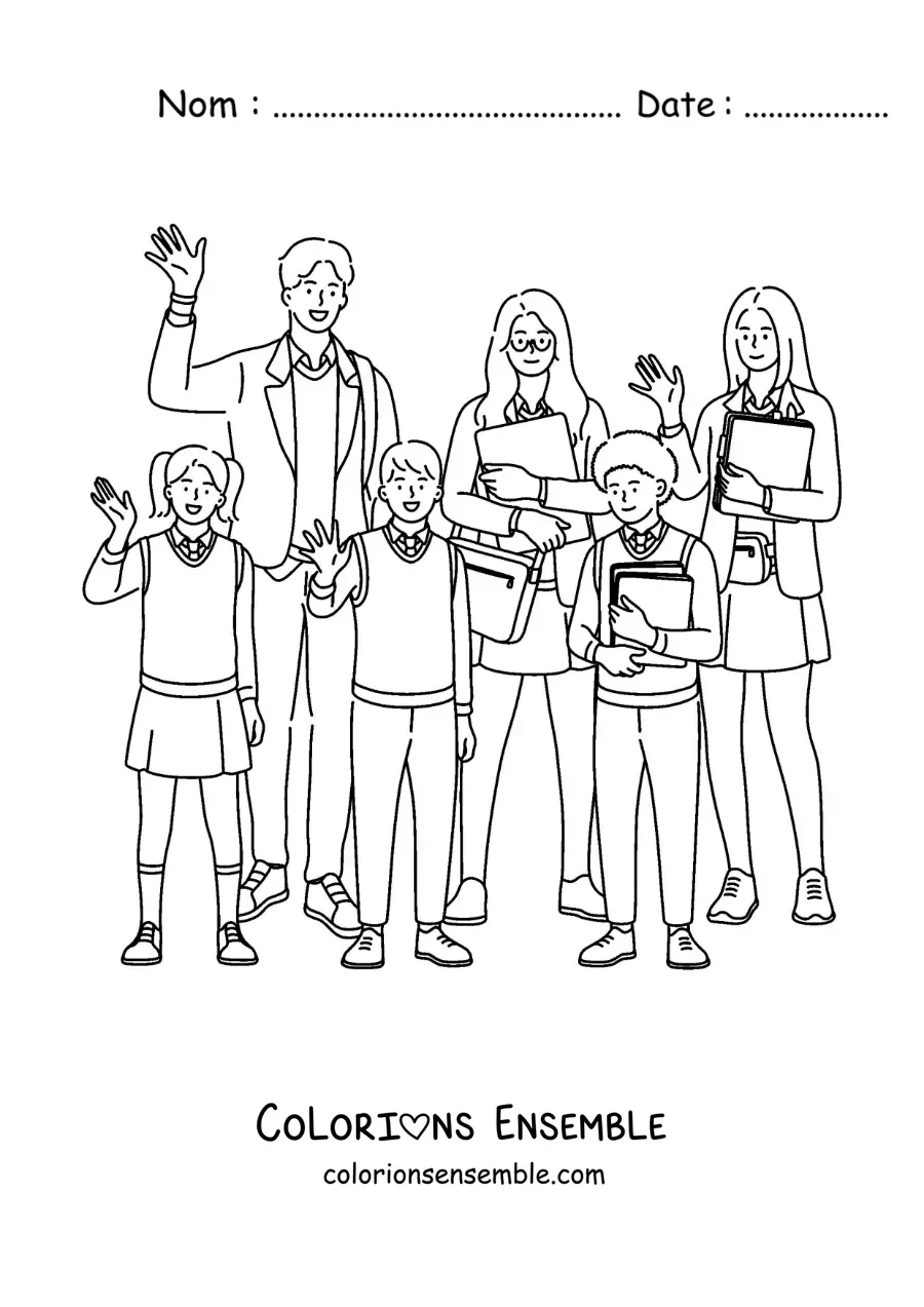 Dessin à colorier d’enfants et de jeunes en uniforme