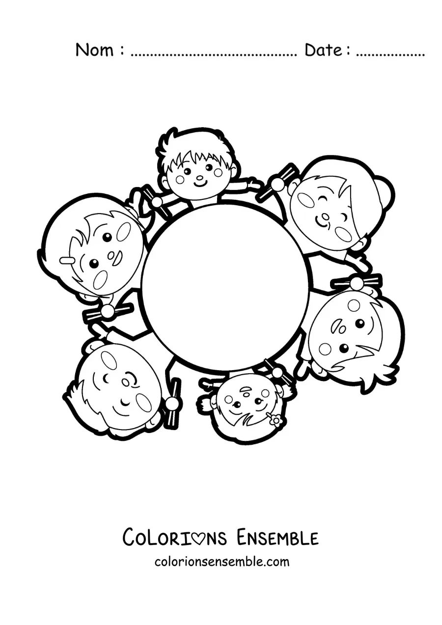 Image à colorier d'une famille assise autour de la table pour manger