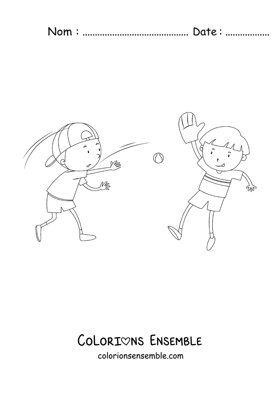 Image à colorier de deux enfants qui jouent au baseball
