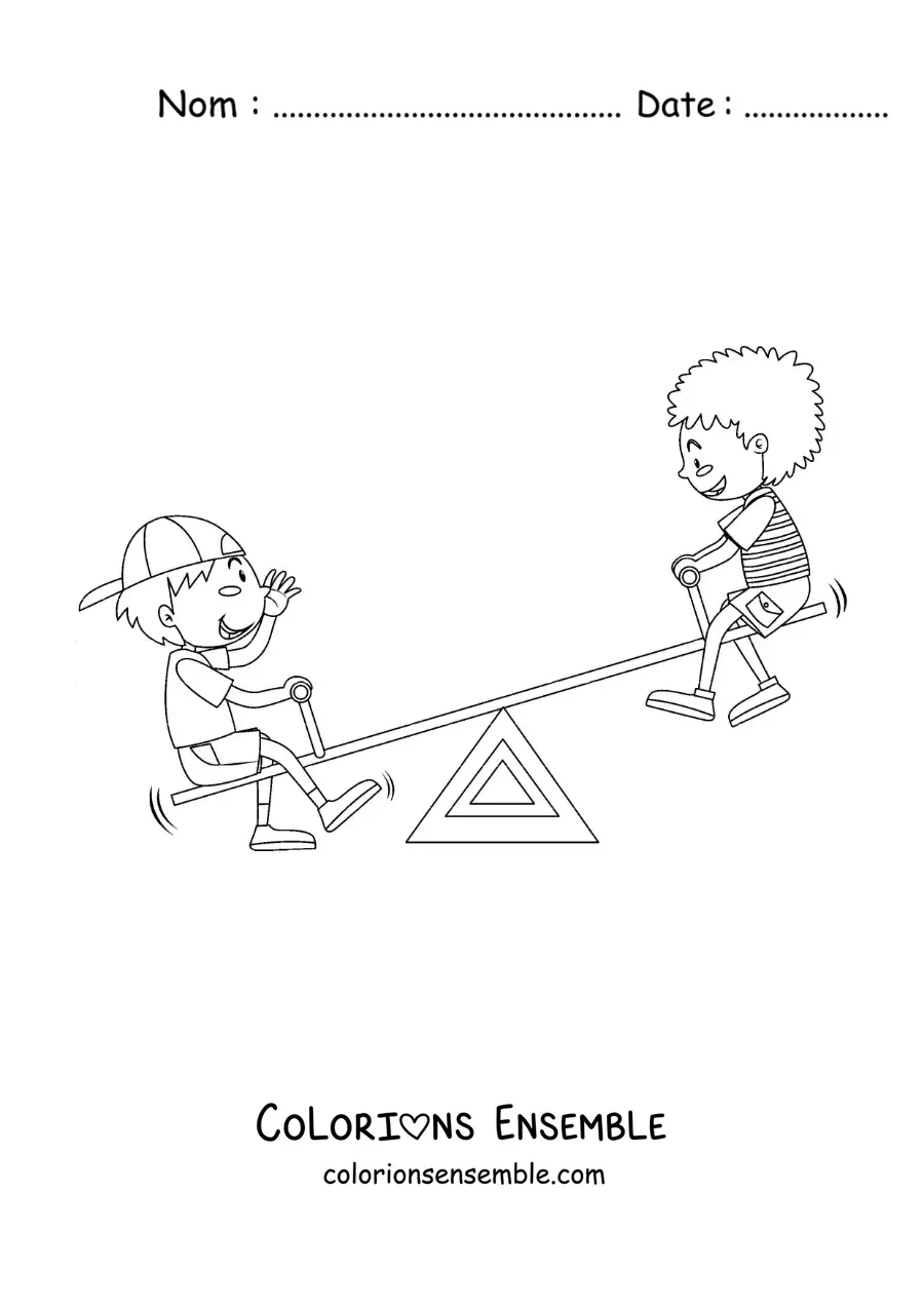 Image à colorier de deux amis qui jouent sur une balançoire à bascule