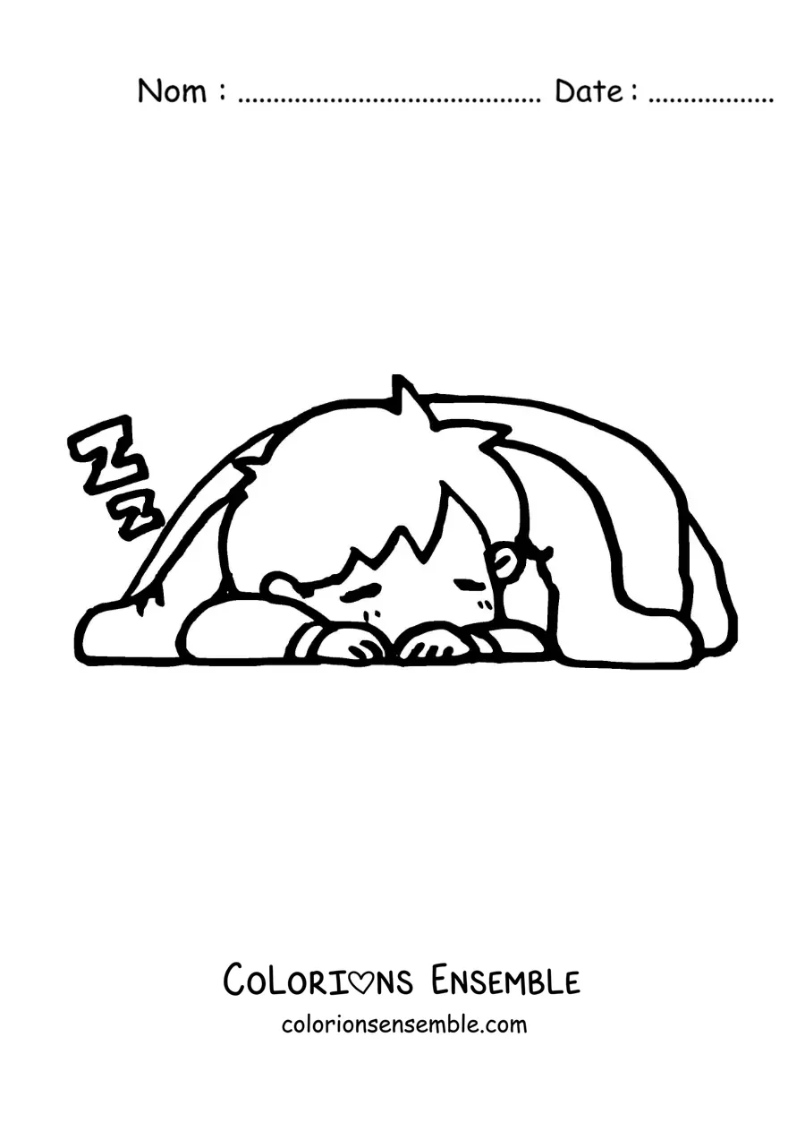 Image à colorier d'un petit garçon kawaii qui rêve pendant son sommeil