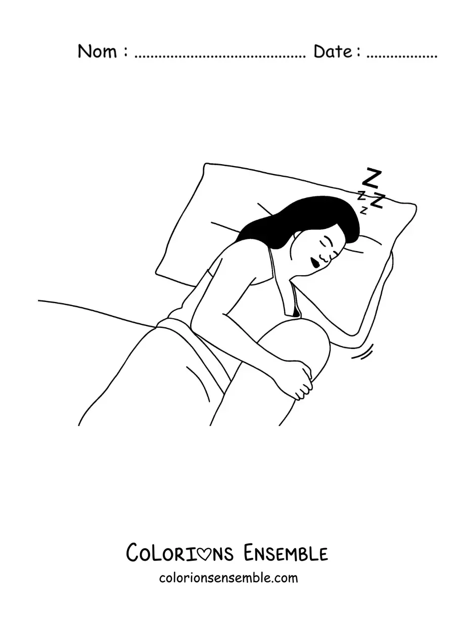 Image à colorier d'une femme endormie dans son lit
