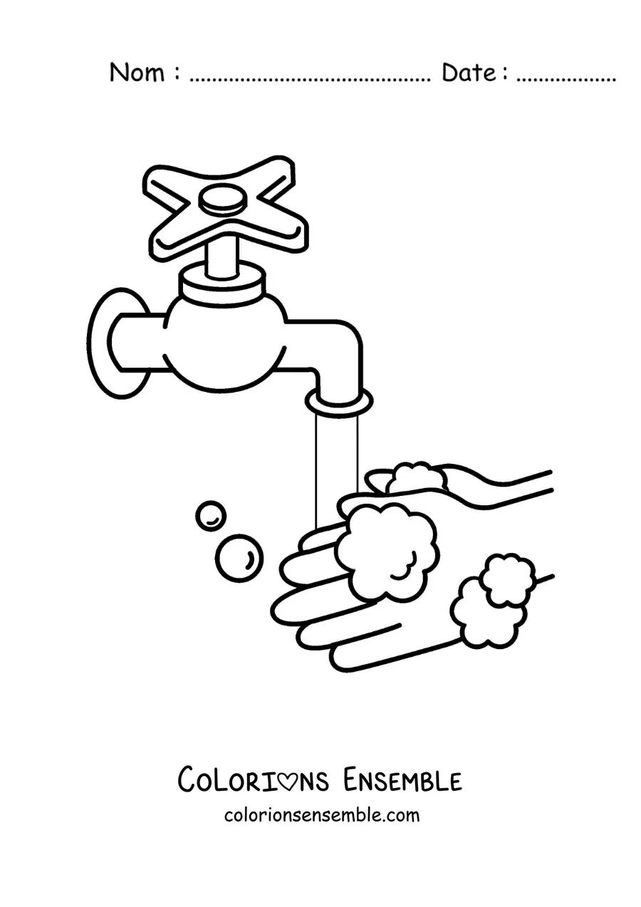Image à colorier de l'hygiène des mains à l'eau et au savon