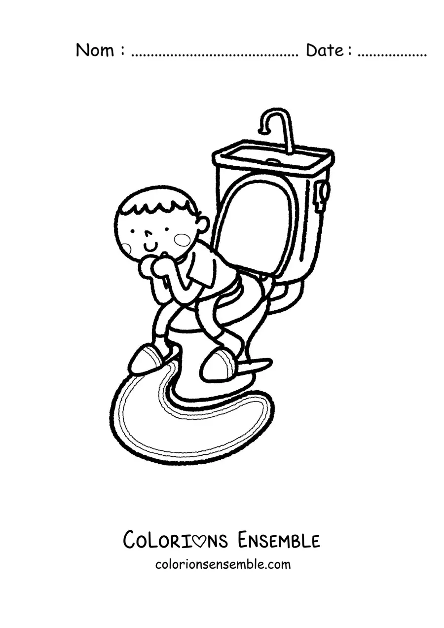 Image à colorier d'un garçon sur les toilettes qui apprend à aller aux toilettes