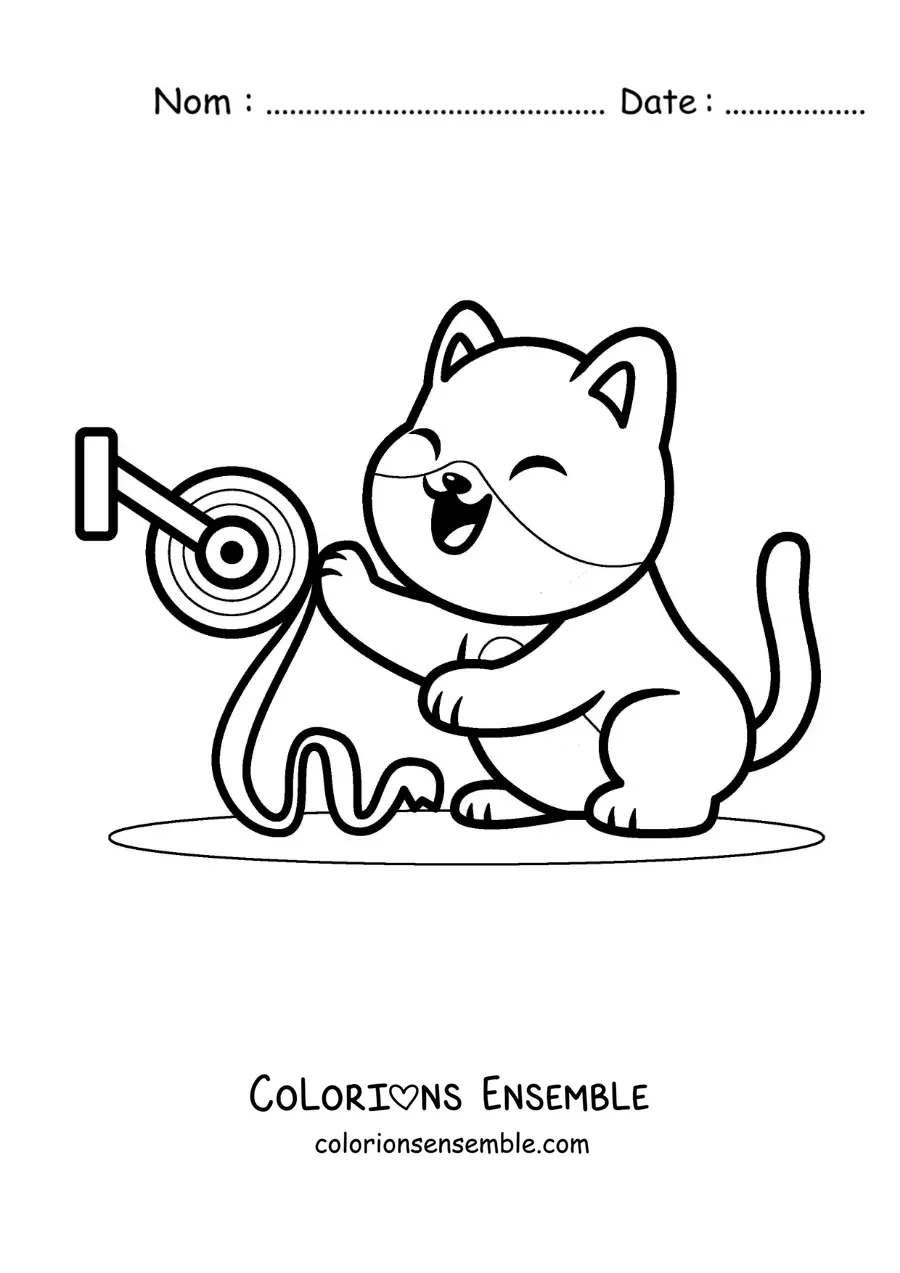 Image à colorier d'un chat de dessin animé qui joue avec le papier toilette
