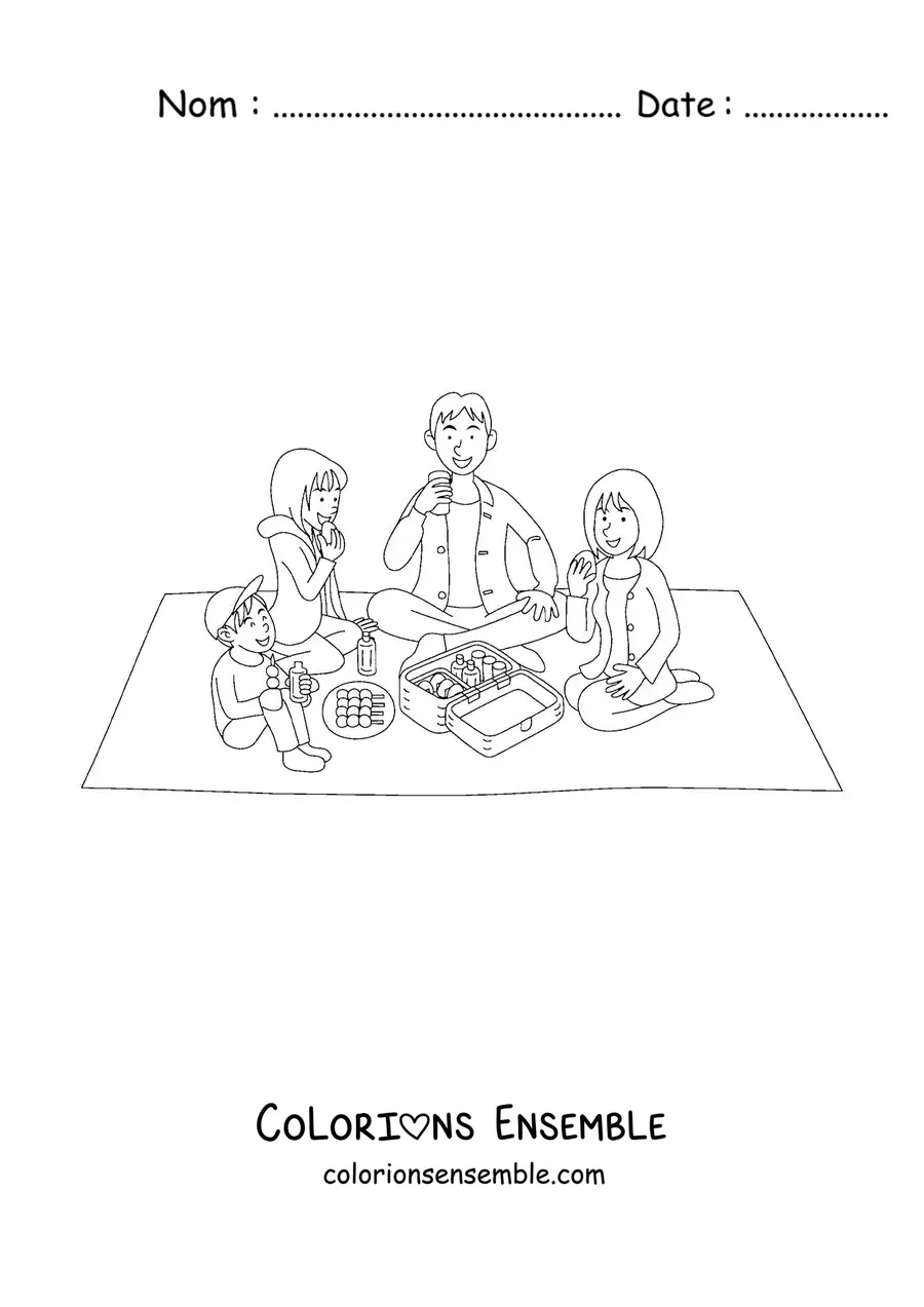 Image à colorier d'un pique-nique en famille
