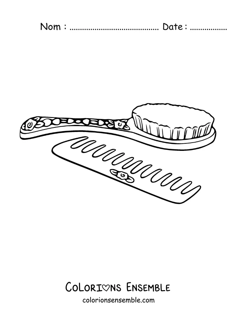 Image à colorier d'une brosse et d'un peigne