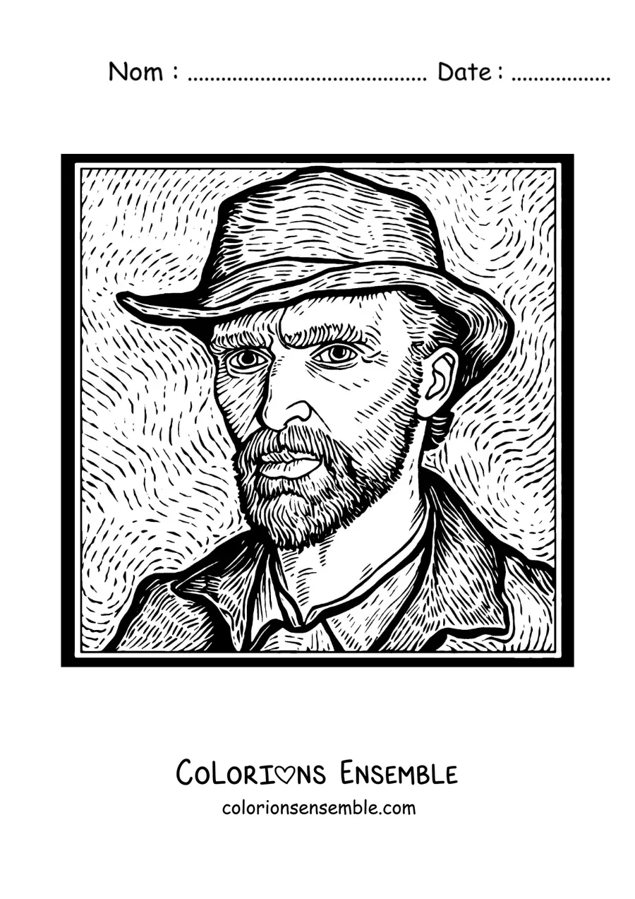 Image à colorier d'une caricature de l'autoportrait de Van Gogh