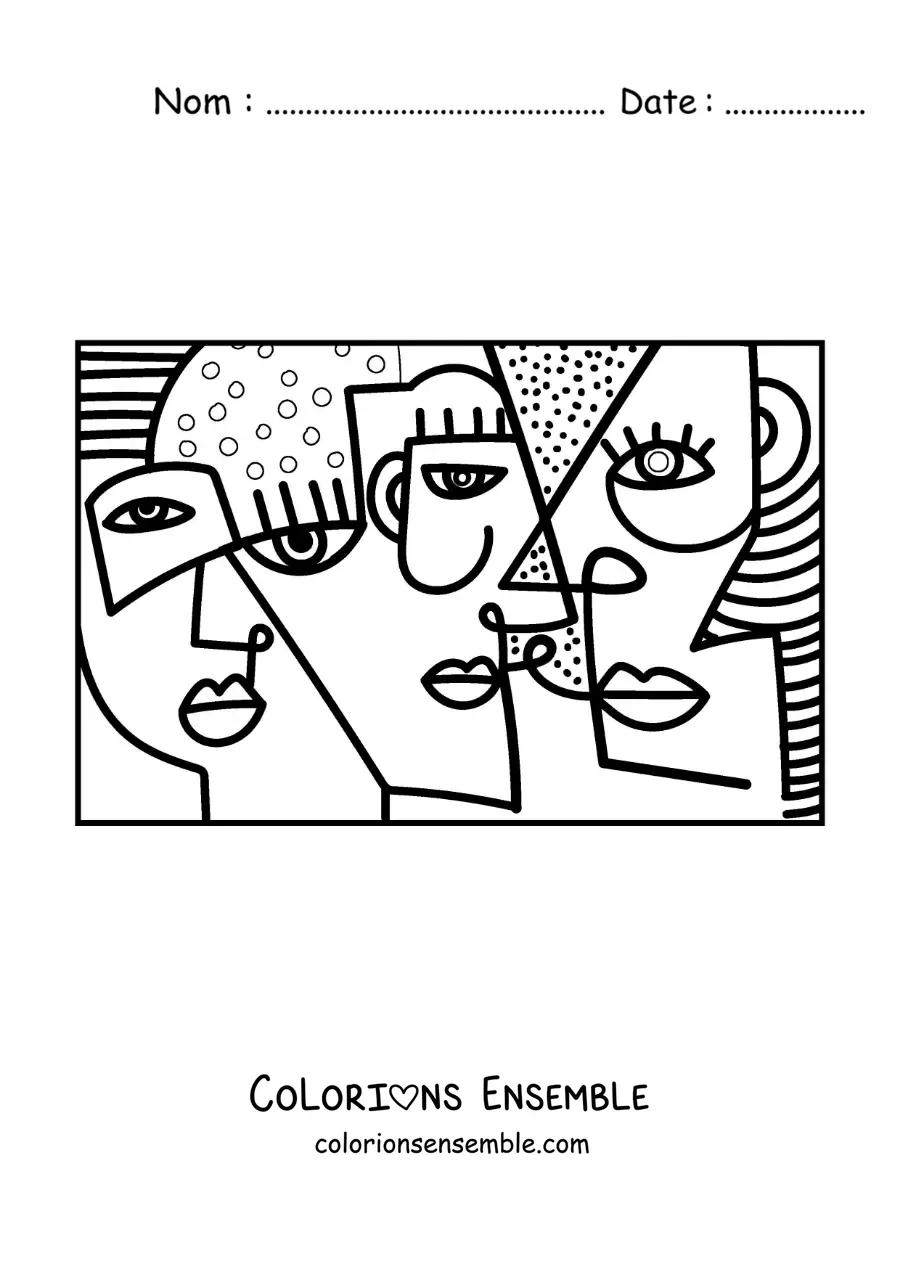 Image à colorier d'un tableau dans le style de Picasso pour les enfants