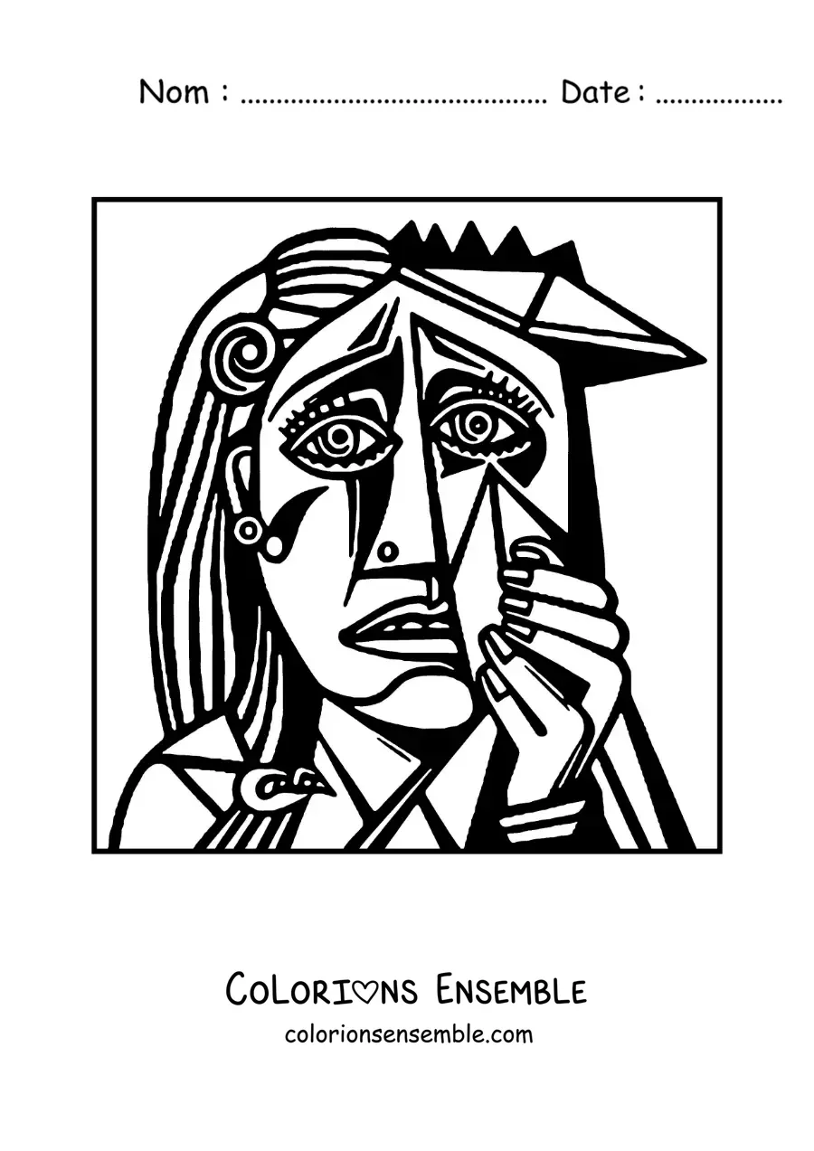 Image à colorier d'un portrait dans le style de Picasso