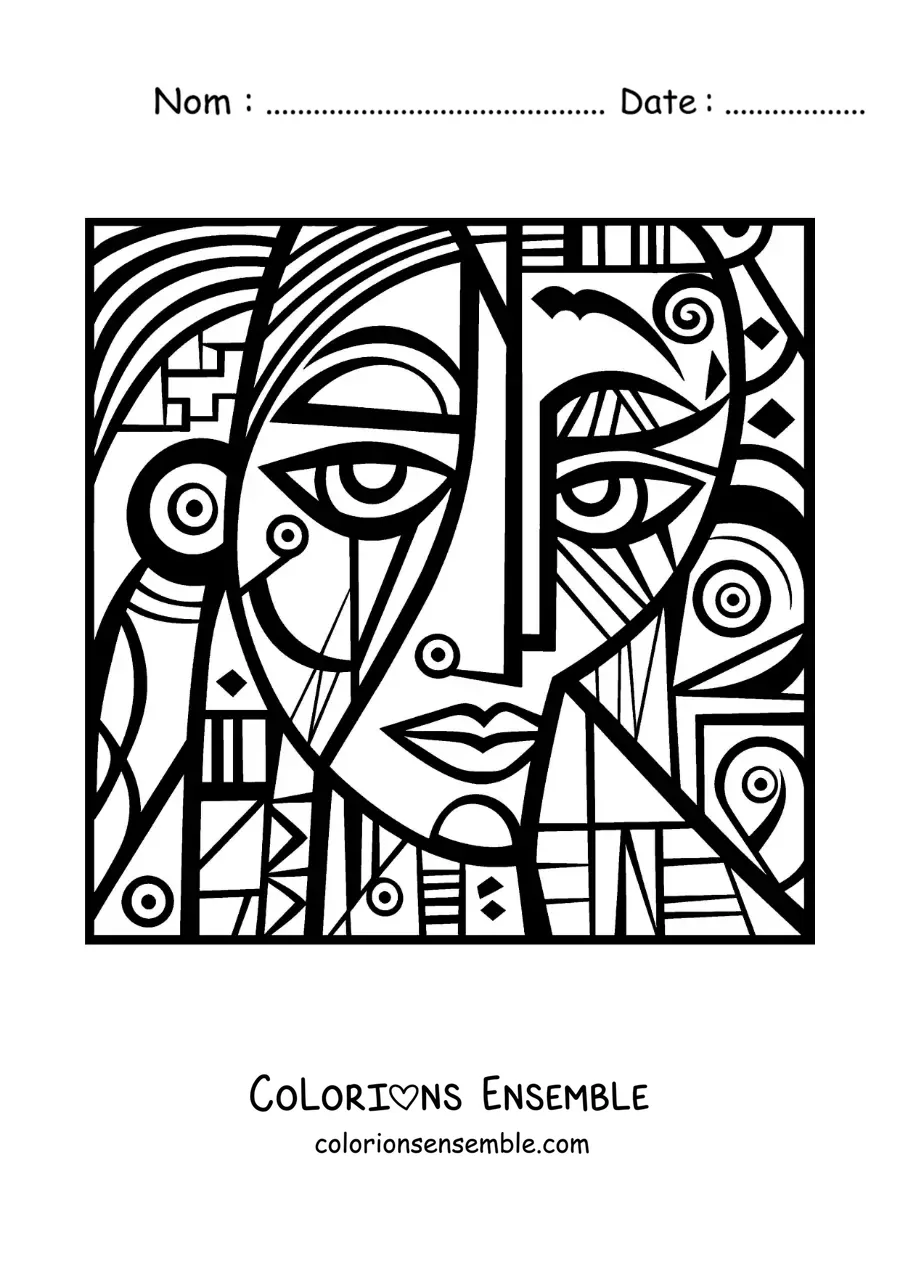 Image à colorier d'un portrait dans le style de Picasso pour les enfants