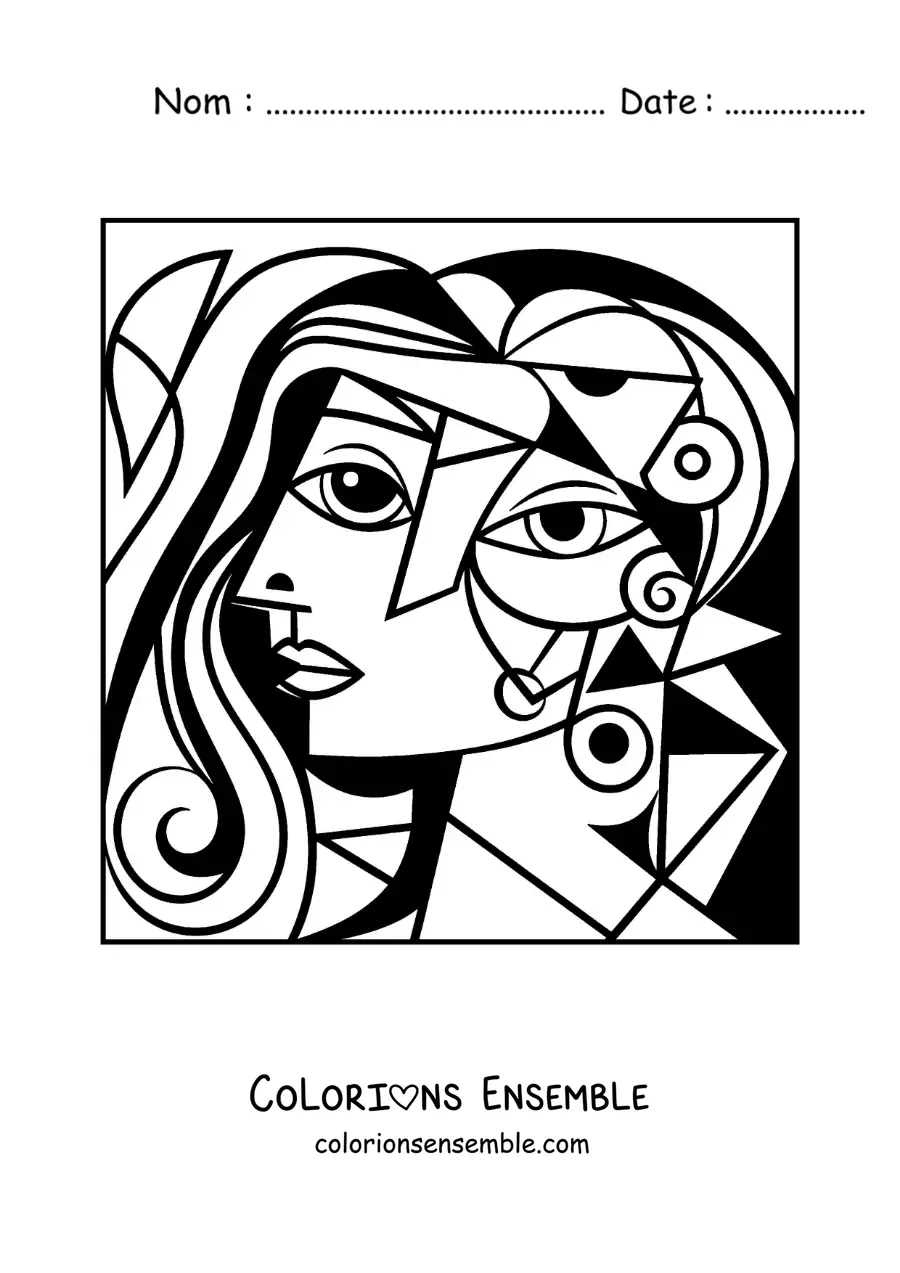 Image à colorier d'un visage inspiré de Picasso pour les enfants