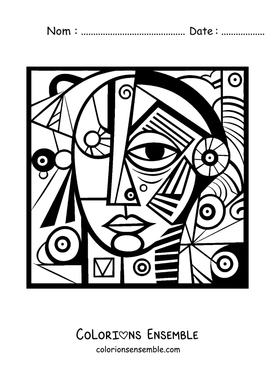 Image à colorier d'une peinture inspirée de Picasso pour les enfants