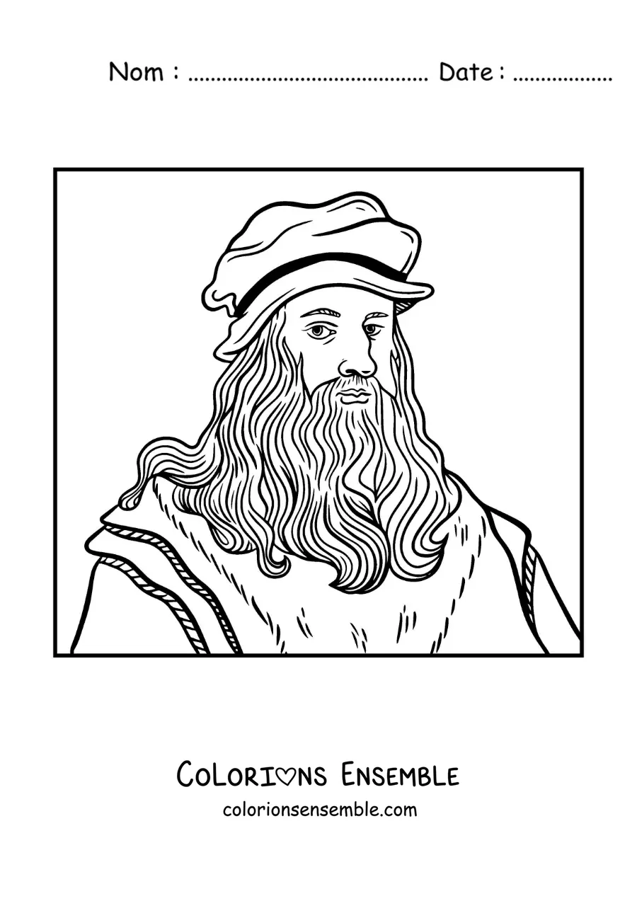 Image à colorier d'une caricature de Léonard de Vinci