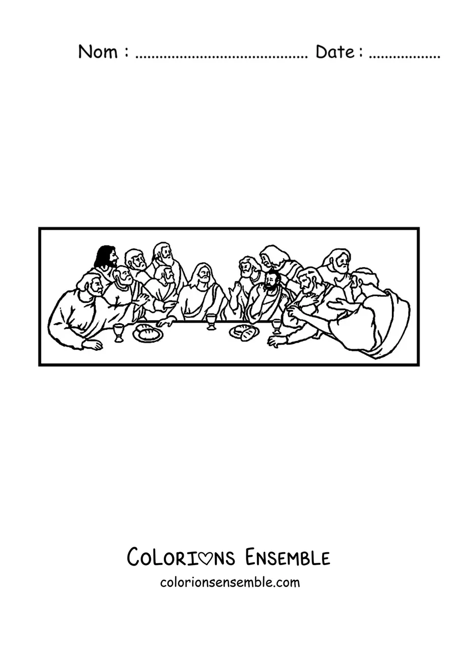 Image à colorier d'un tableau célèbre de Léonard de Vinci pour les enfants