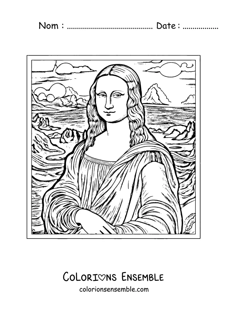 Image à colorier de Mona Lisa de Léonard de Vinci