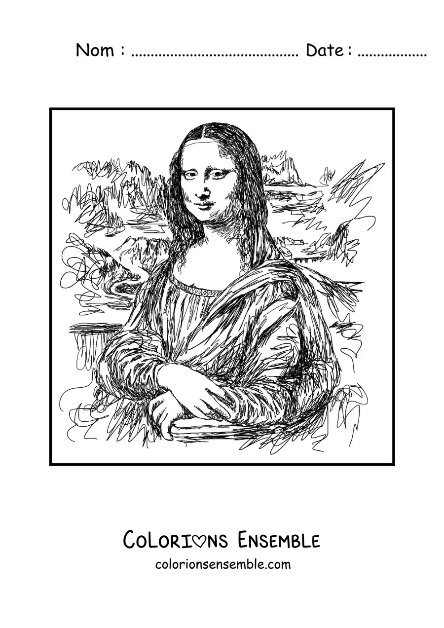 Image à colorier de La Joconde de Léonard de Vinci
