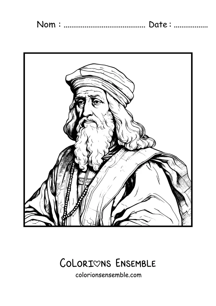 Image à colorier d'un portrait de Léonard de Vinci
