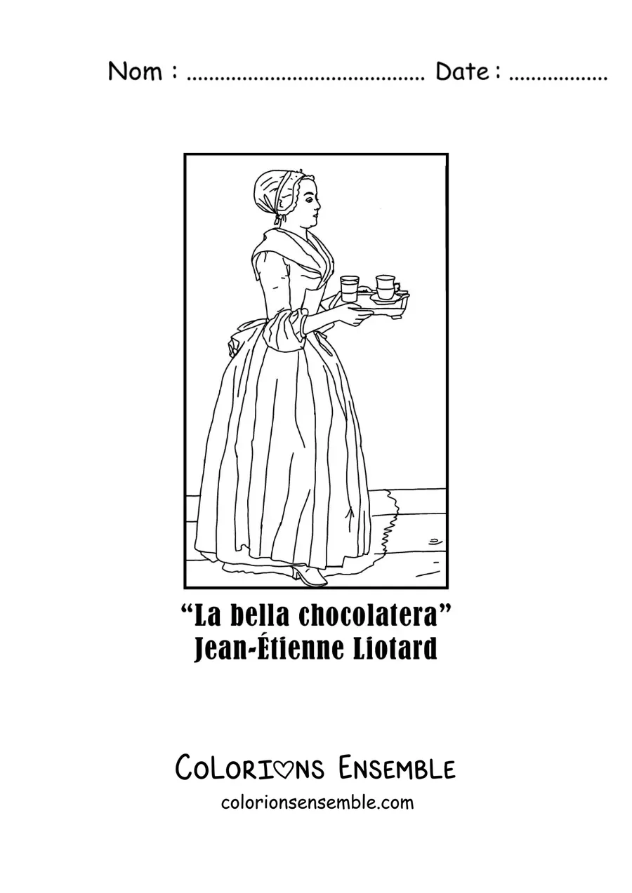 Image à colorier de La belle chocolatière de Jean-Étienne Liotard