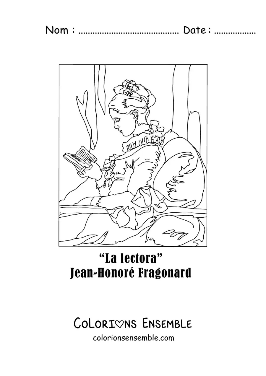 Image à colorier de La liseuse de Jean Honoré Fragonard