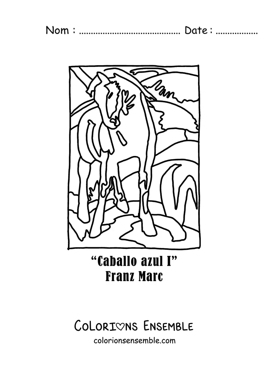 Image à colorier du Cheval bleu de Franz Marc