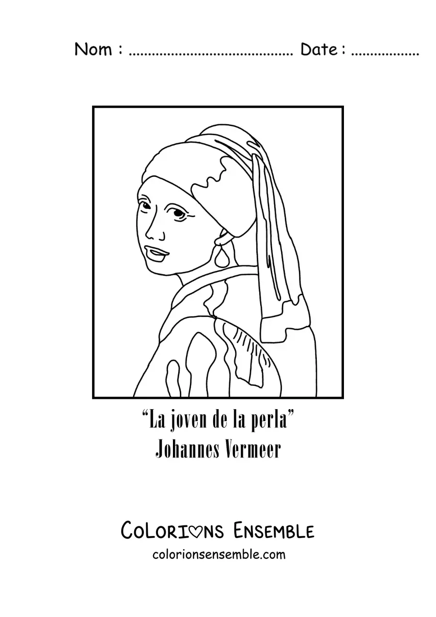 Image à colorier de La jeune fille à la perle de Johannes Vermeer