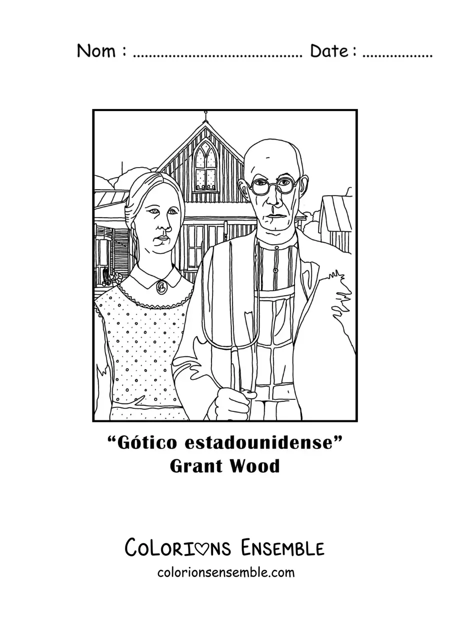 Image à colorier de American Gothic de Grant Wood