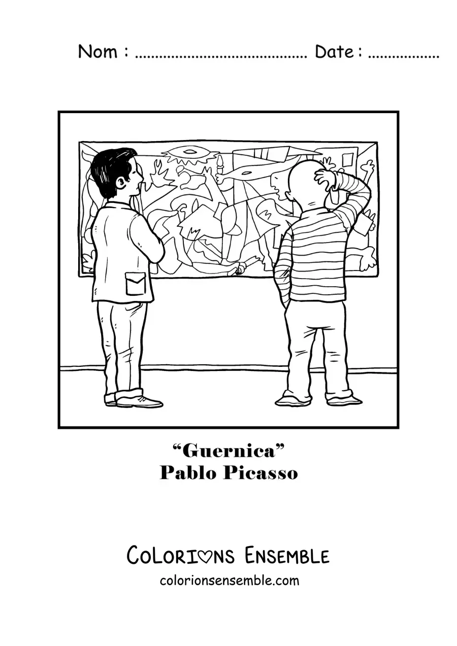 Image à colorier d'une caricature du tableau Guernica de Pablo Picasso
