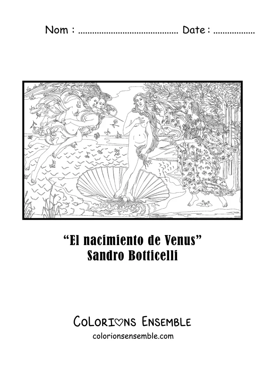 Image à colorier de La naissance de Vénus de Sandro Botticelli