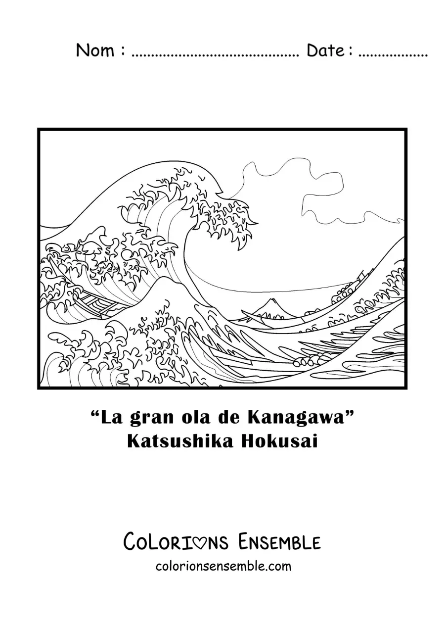 Image à colorier de La grande vague de Kanagawa de Katsushika Hokusai