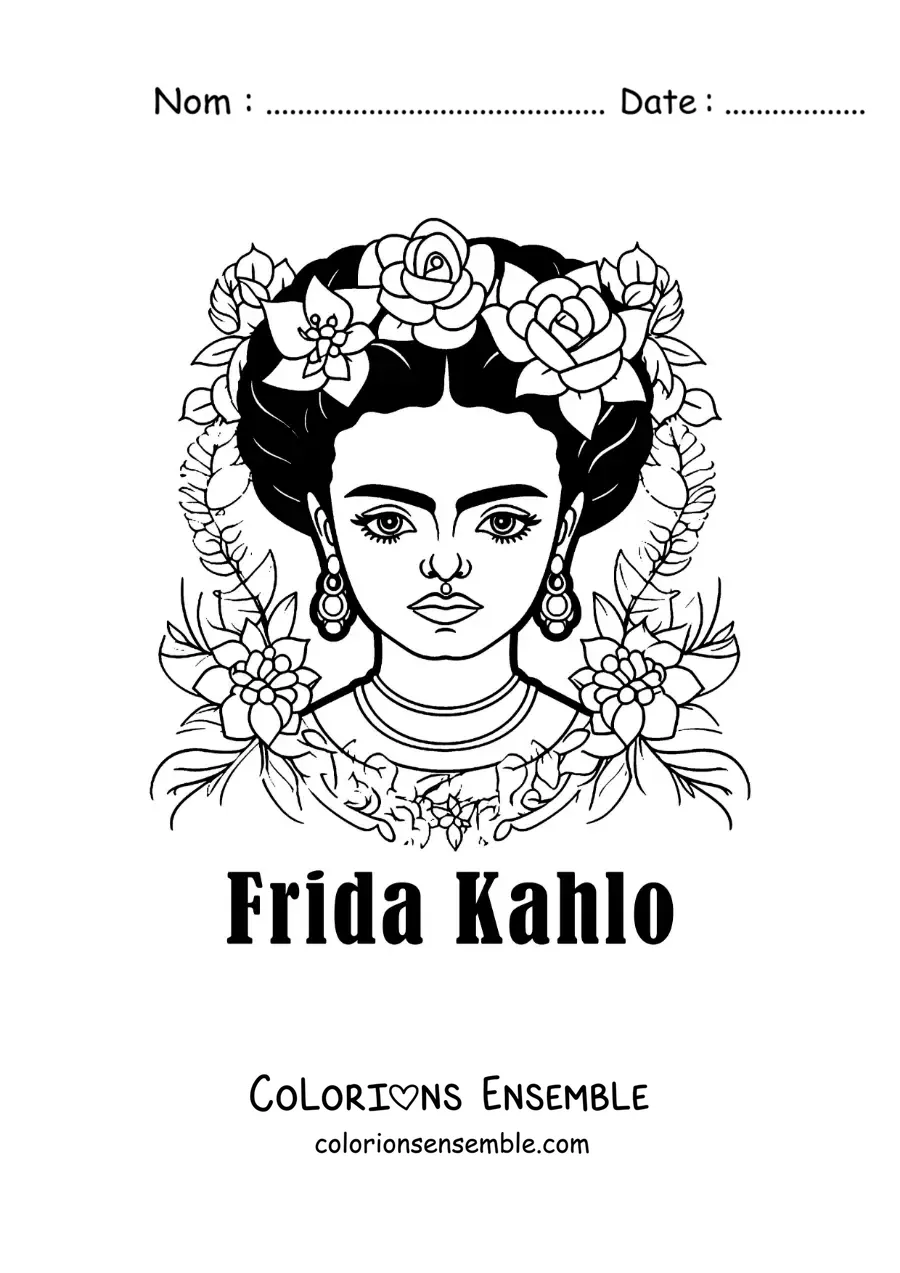 Image à colorier d'une caricature de Frida Kahlo