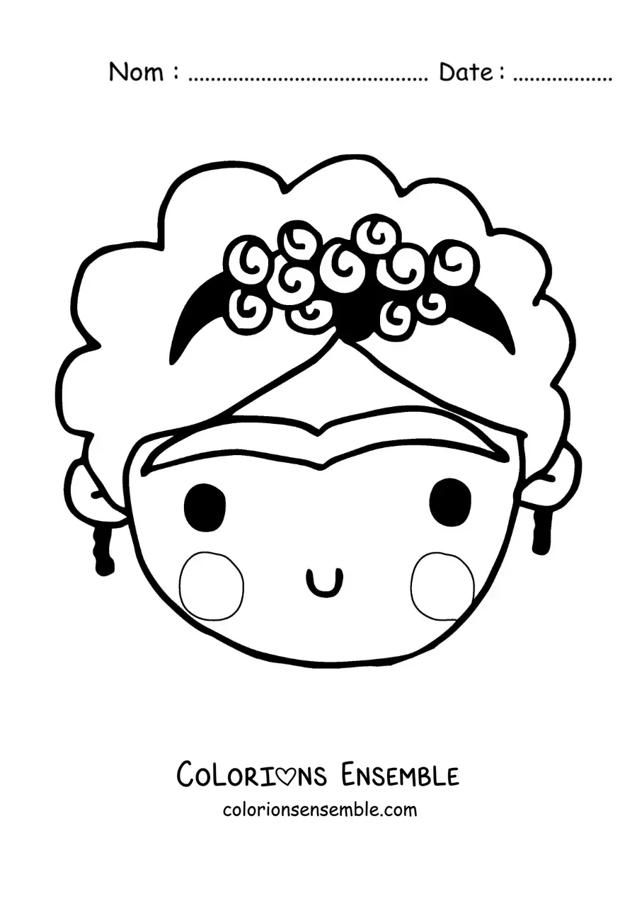 Image à colorier d'une caricature kawaii de Frida Kahlo pour les enfants