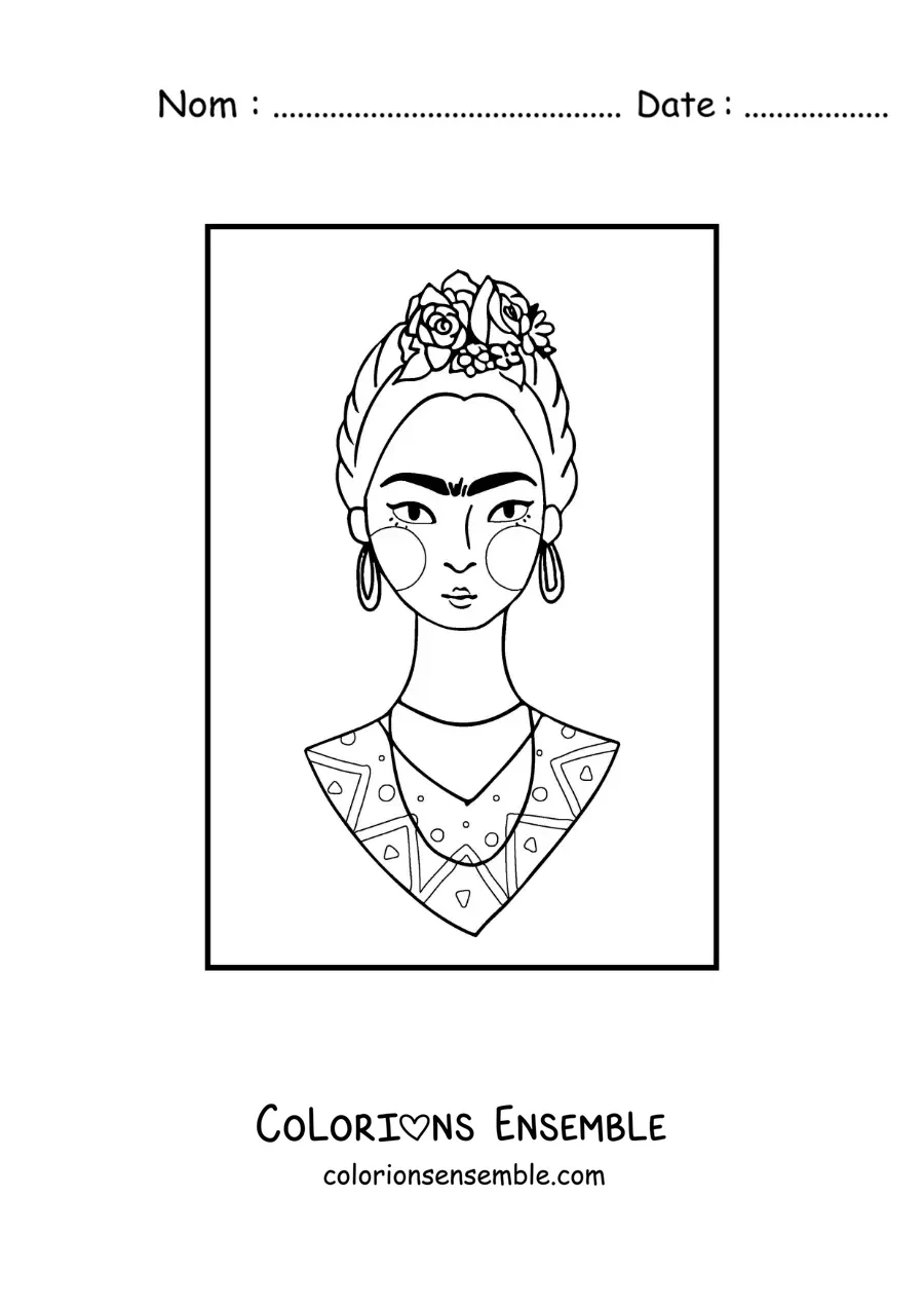 Image à colorier de Frida Kahlo pour les enfants