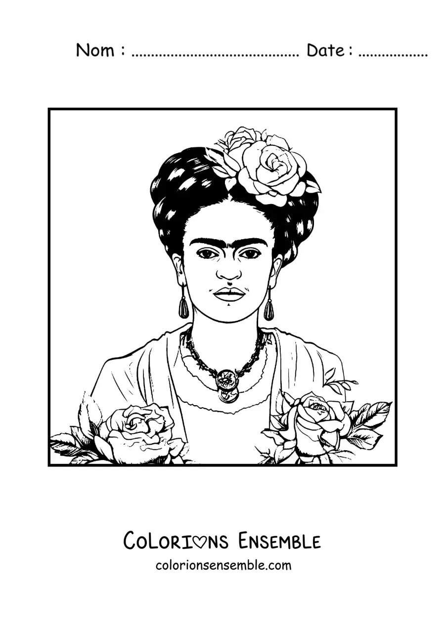 Image à colorier d'un portrait de Frida Kahlo