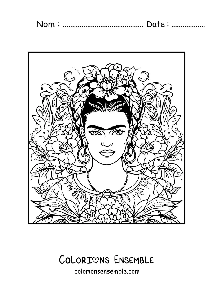 Image à colorier de l'artiste Frida Kahlo