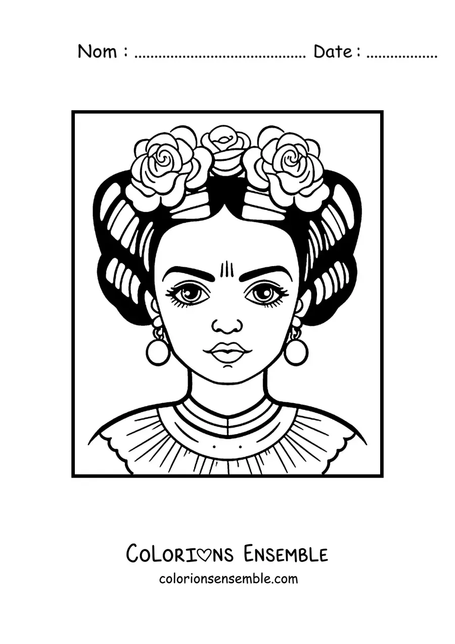 Image à colorier d'un dessin facile de Frida Kahlo