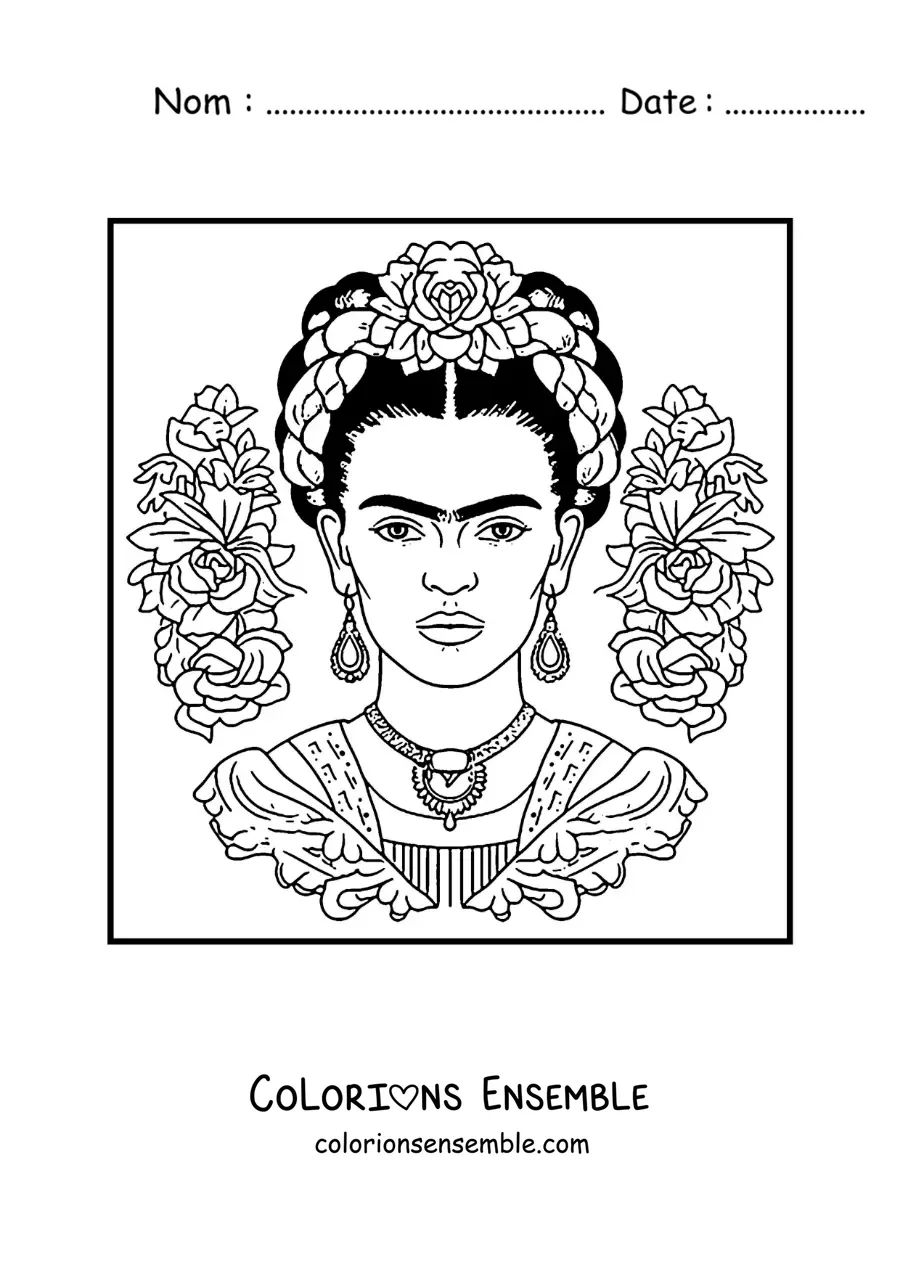 Image à colorier d'un dessin animé de Frida Kahlo