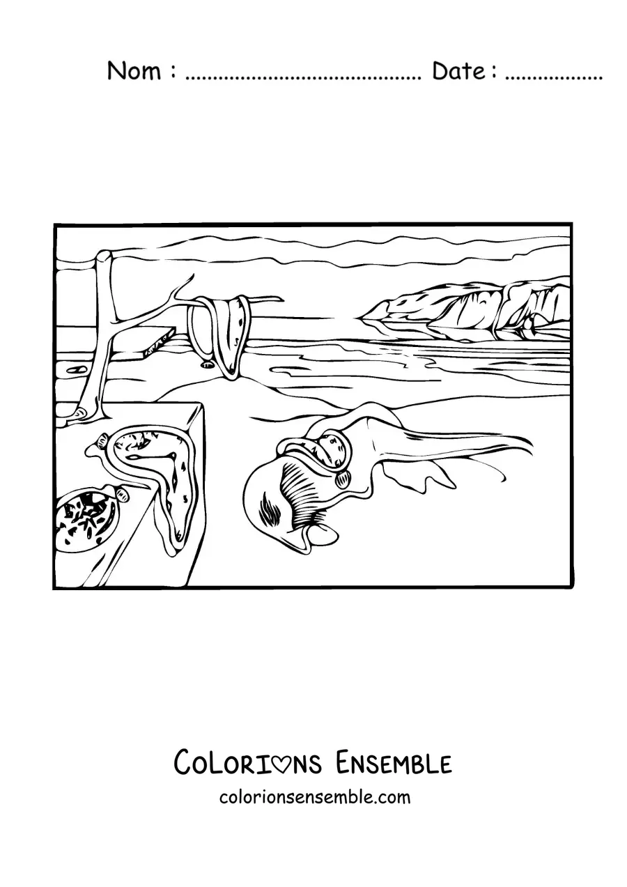 Image à colorier de La persistance de la mémoire pour les enfants