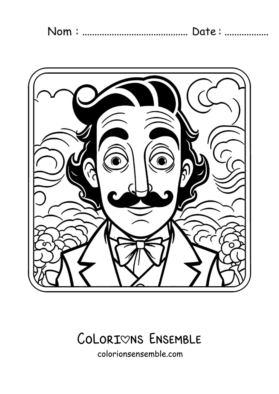 Image à colorier de Salvador Dalí, version dessin animé, pour les enfants