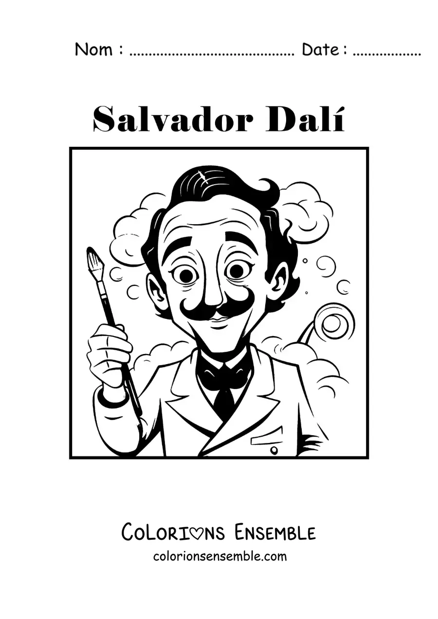 Image à colorier d'une caricature de Salvador Dalí