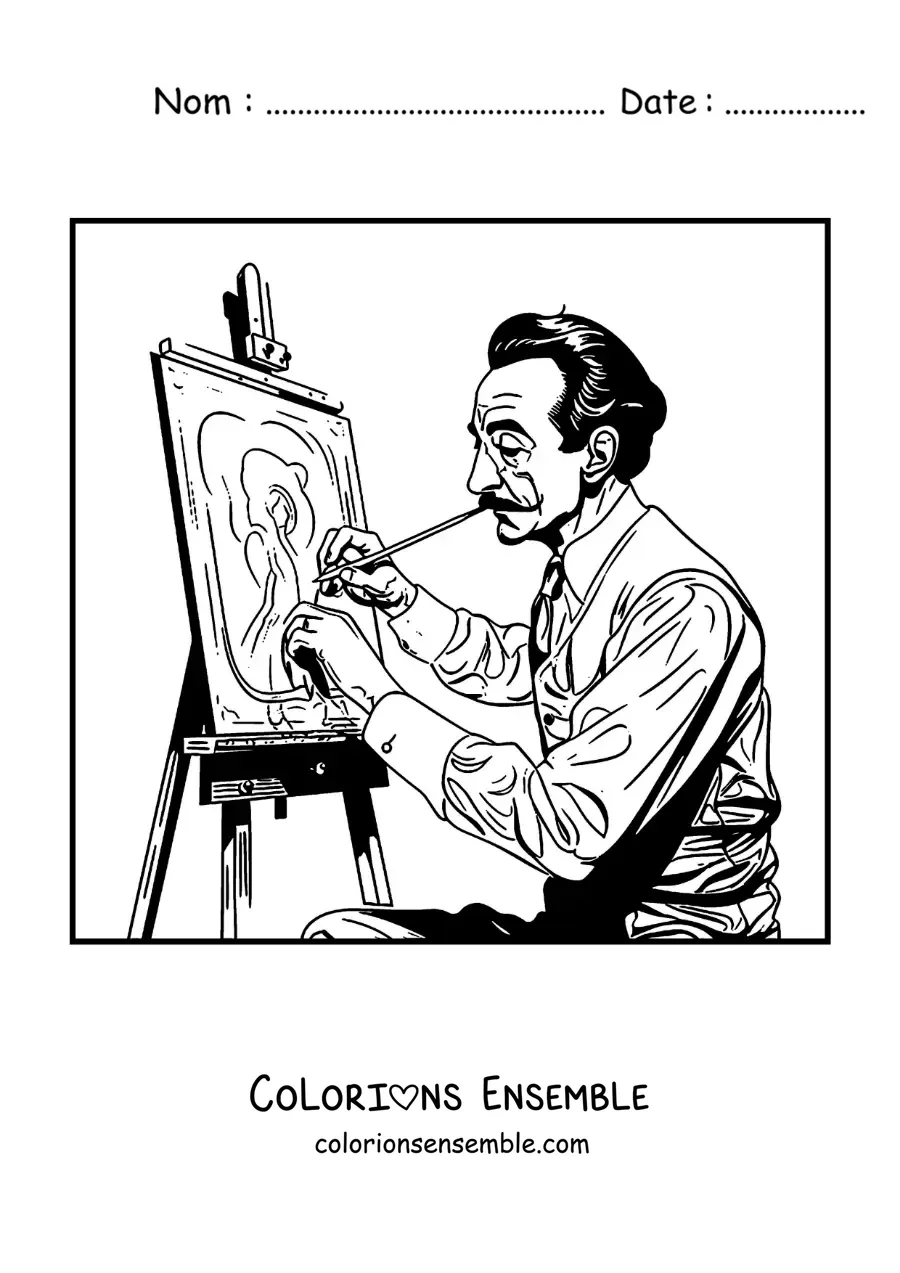 Image à colorier de Salvador Dalí peignant un tableau