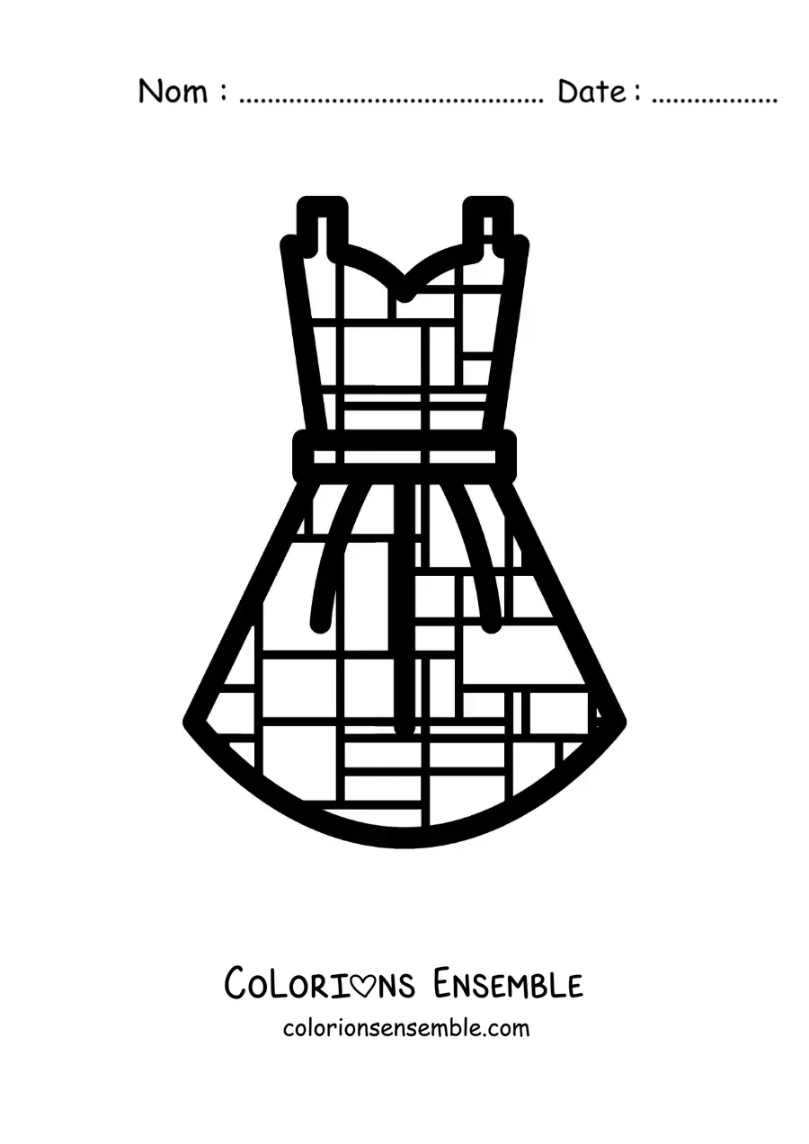 Image à colorier d'une création de robe dans le style de Mondrian