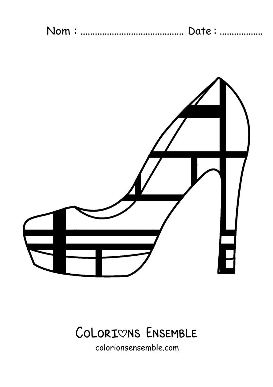 Image à colorier d'une création de chaussure dans le style de Mondrian