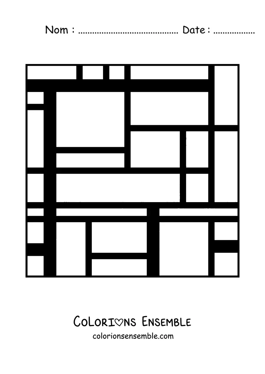 Image à colorier d'un tableau de Piet Mondrian pour les enfants